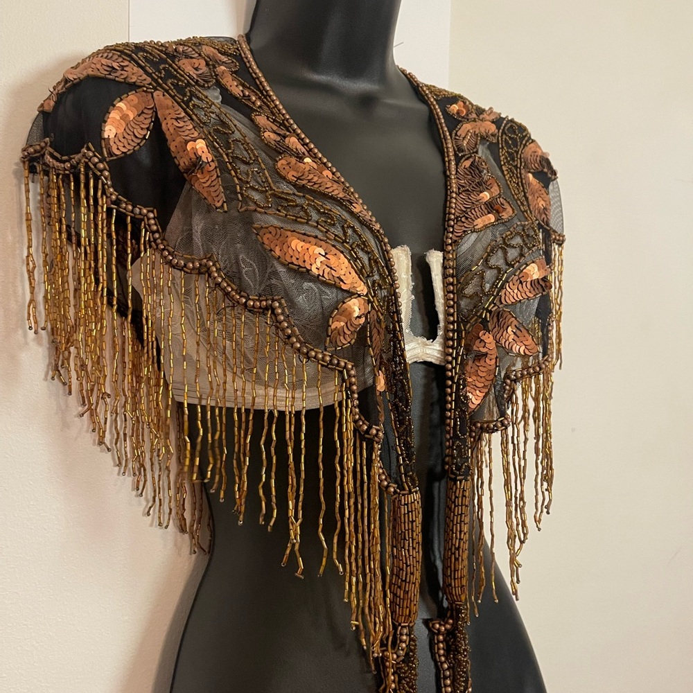 **SOLD** Brown and Gold Beaded Shawl